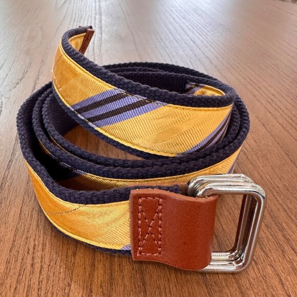 J. McLaughlin Accessories - J. McLaughlin | Womens Large Ribbon Striped Satin Leather Belt D Ring 47" Yellow